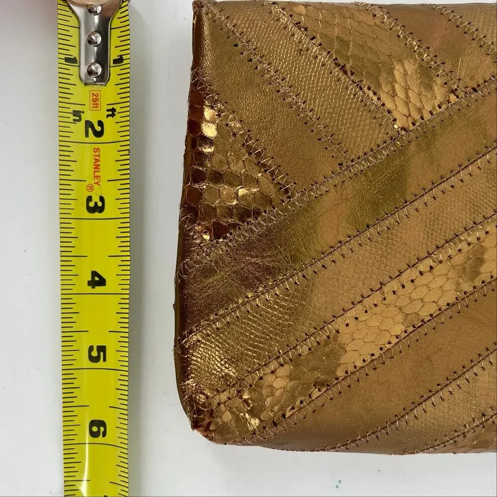 80s bronze metallic snakeskin clutch evening bag 1980s vintage